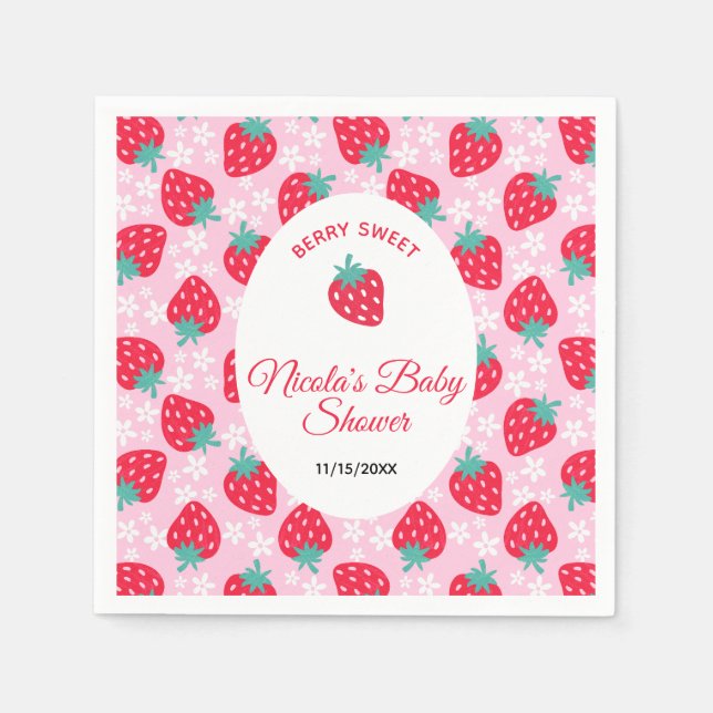 Berry Sweet Pink Strawberry Baby Shower Pappersservett (Framsidan)