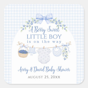 Berry Sweet Pojke blåbär Baby Shower Fyrkantigt Klistermärke