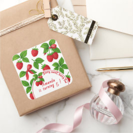 Berry Sweet Raspberry Barns födelsedag Party - Fyrkantigt Klistermärke