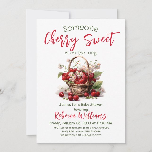 Berry Sweet Red Girl Cherry Baby Shower Inbjudningar (Framsida)