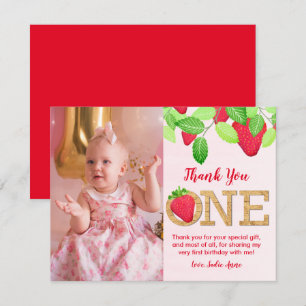 Berry Sweet Red Strawberry 1:a Birthday Girl Photo Tack Kort