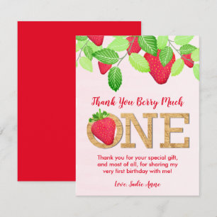 Berry Sweet Red Strawberry 1:a Birthday Girl Photo Tack Kort