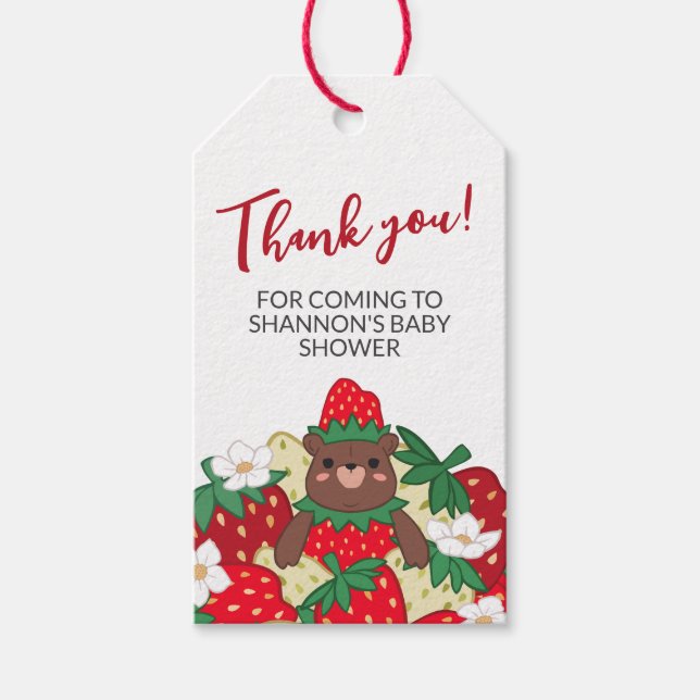 Berry Sweet Red Strawberry Baby Shower Tack Presentetikett (Framsidan)