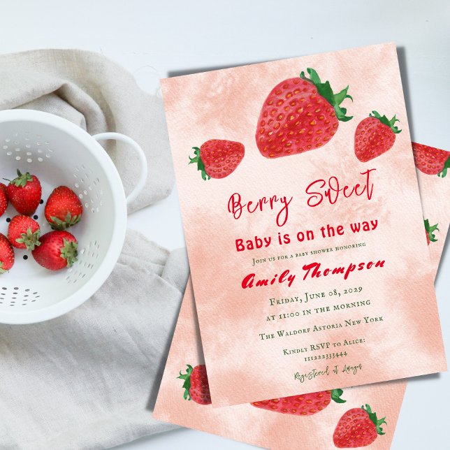 Berry Sweet Red Strawberry Watercolor Baby Shower Inbjudningar (Skapare uppladdad)