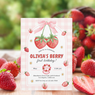 Berry Sweet Rosa 1:a födelsedagen Party Inbjudningar