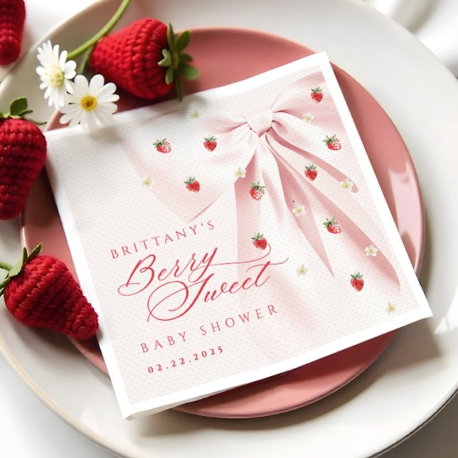 Berry Sweet Rosa Bow Baby Shower Napkins Pappersservett (Skapare uppladdad)