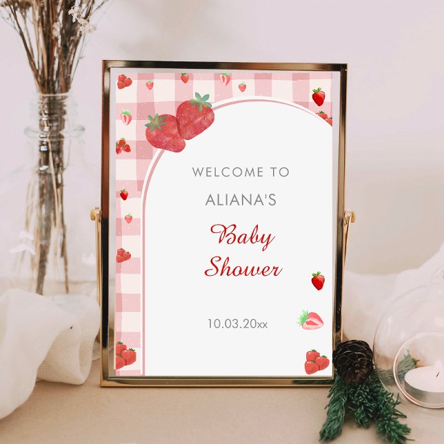 Berry Sweet Rosa Checeked Mönster Baby Shower Poster (Skapare uppladdad)