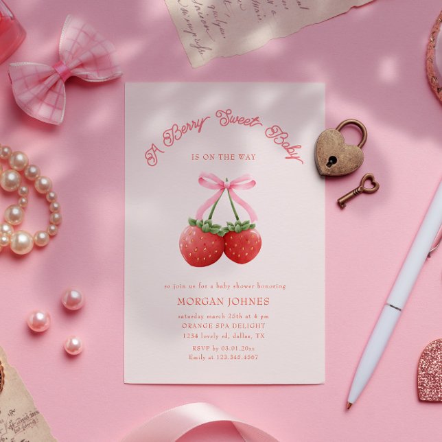 Berry Sweet Rosa Coquette Baby Shower Inbjudningar (Skapare uppladdad)
