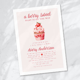 Berry Sweet Rosa Cuptårta Hearts Baby Shower Inbjudningar