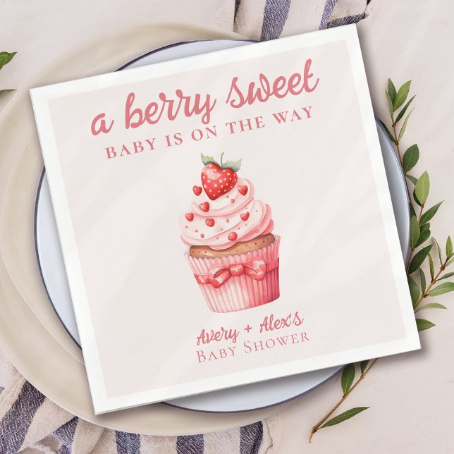 Berry Sweet Rosa Cuptårta Hearts Baby Shower Pappersservett (Skapare uppladdad)