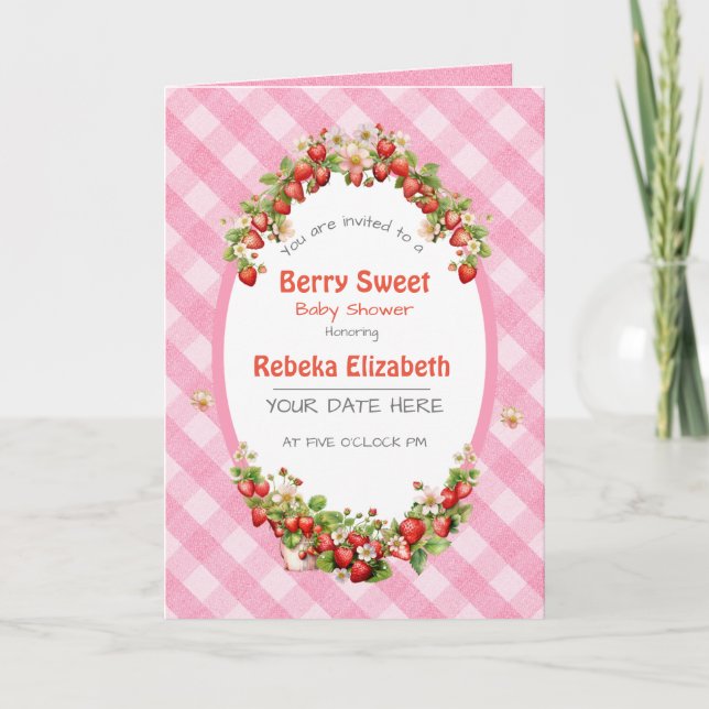 Berry Sweet Rosa Gingham Baby Shower-inbjudan Inbjudan (Framsida)