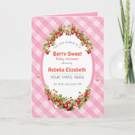 Berry Sweet Rosa Gingham Baby Shower-inbjudan Inbjudan