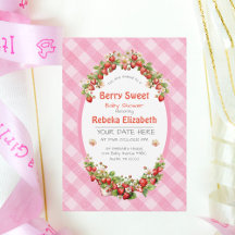 Berry Sweet Rosa Gingham Baby Shower-inbjudan