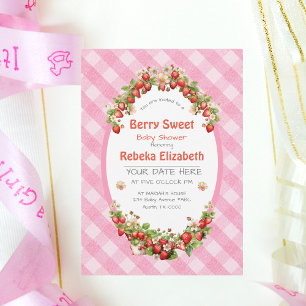 Berry Sweet Rosa Gingham Baby Shower-inbjudan Inbjudningar