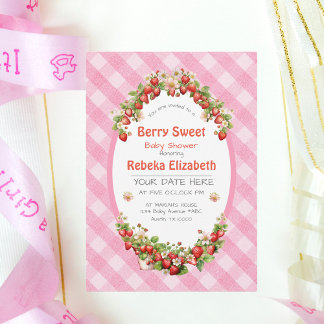 Berry Sweet Rosa Gingham Baby Shower-inbjudan Inbjudningar