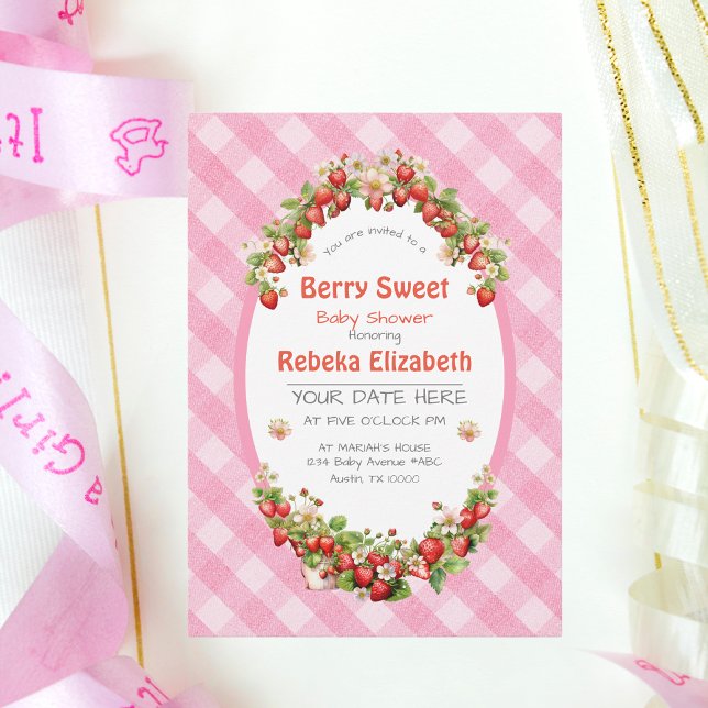 Berry Sweet Rosa Gingham Baby Shower-inbjudan Inbjudningar (Skapare uppladdad)