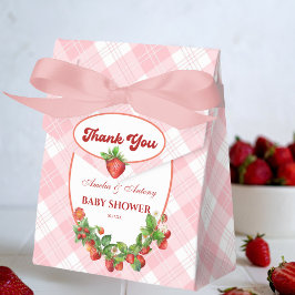 Berry Sweet Rosa Gingham Strawbär Baby Shower Presentaskar