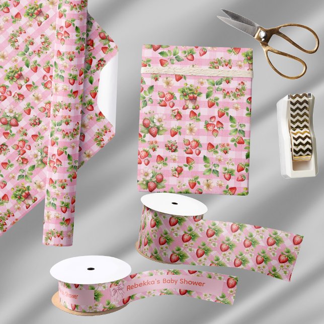 Berry Sweet Rosa Gingham Wrapping Papper Presentpapper (Skapare uppladdad)