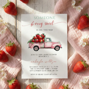 Berry Sweet Rosa Lastbil red jordgubbe Baby Shower Inbjudningar