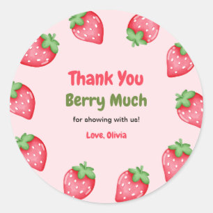 Berry Sweet Rosa Strawberry Baby Shower Tack Runt Klistermärke
