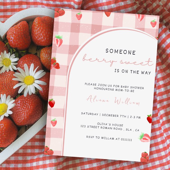 Berry Sweet Rosa Strawberry Coquette Baby Shower Inbjudningar (Skapare uppladdad)