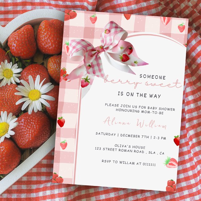 Berry Sweet Rosa Strawberry Coquette Baby Shower Inbjudningar (Skapare uppladdad)