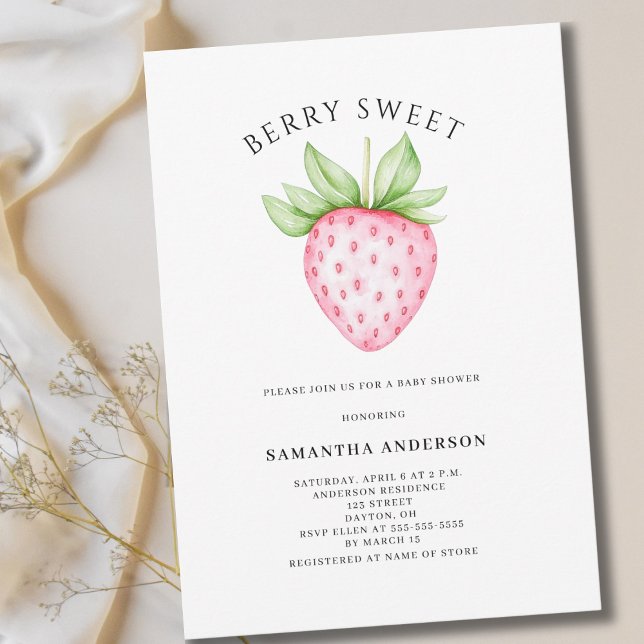 Berry Sweet Rosa Strawberry Girl Baby Shower Inbjudningar (Skapare uppladdad)