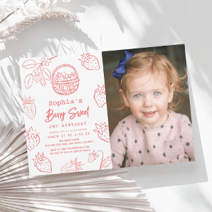 Berry Sweet Starawberry Photo Girl Birthday Inbjudningar