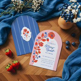 Berry Sweet Strawbär, blåbär och blommor Inbjudningar