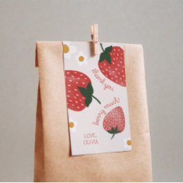 Berry Sweet Strawberries 1st Birthday Gift Tag Presentetikett