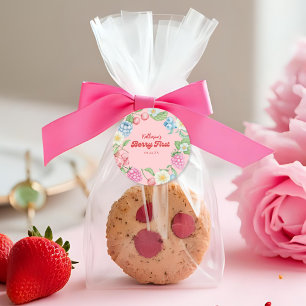 Berry Sweet Strawberry 1:a födelsedag Frukttema Runt Klistermärke