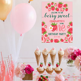 Berry Sweet Strawberry 1:a födelsedag Party Välkom Poster
