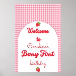 Berry Sweet Strawberry 1:a födelsedagen Party Poster