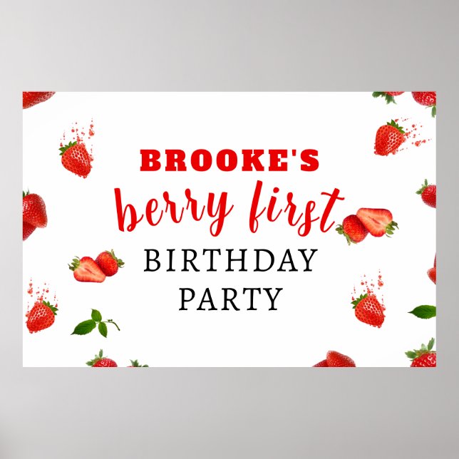 Berry Sweet Strawberry 1:a födelsedagen Poster (Framsidan)
