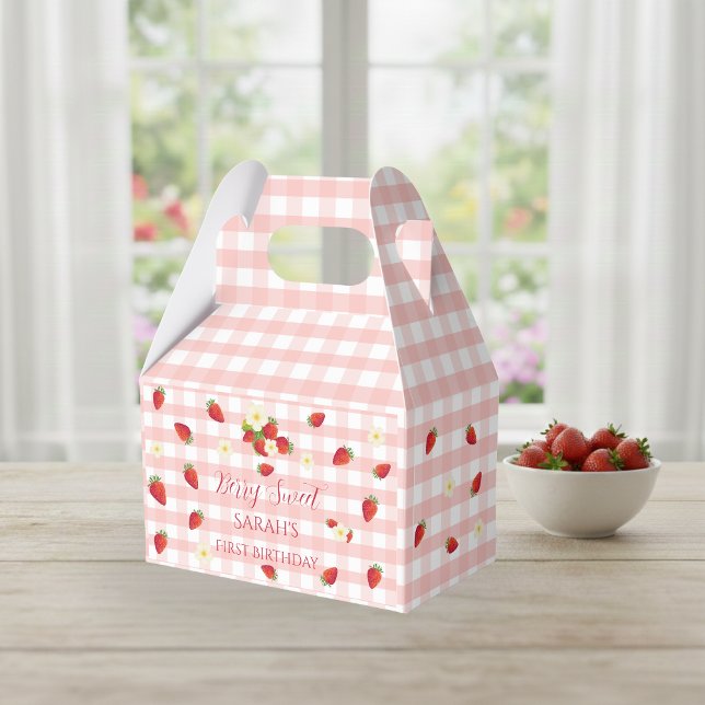 Berry Sweet Strawberry 1-årspresent för födelsedag Presentaskar (Berry Sweet Strawberry 1st Birthday Party Gift Favor Boxes)