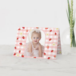Berry Sweet Strawberry 1st Birthday Photo Folded H Tack Kort