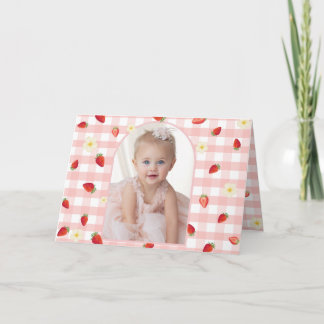 Berry Sweet Strawberry 1st Birthday Photo Folded H Tack Kort