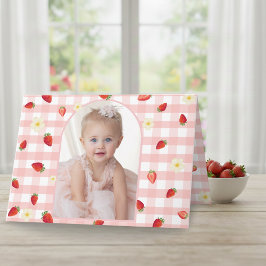 Berry Sweet Strawberry 1st Birthday Photo Folded H Tack Kort