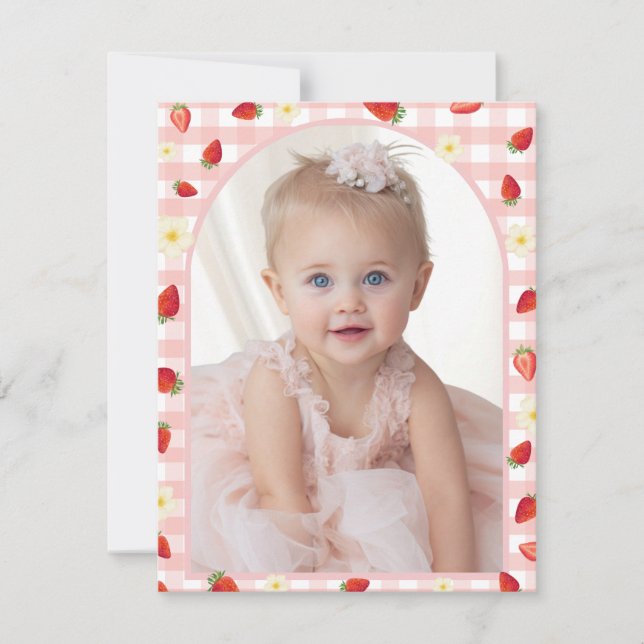 Berry Sweet Strawberry 1st Birthday Photo  Tack Kort (Framsida)