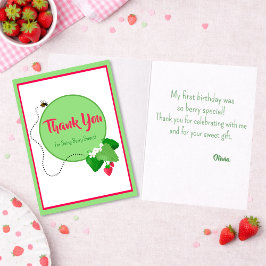 Berry Sweet Strawberry 1st Birthday Thank You Card Tack Kort