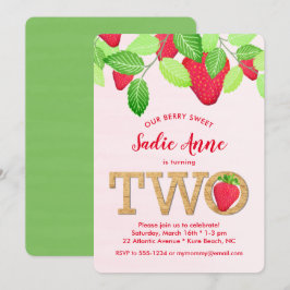 Berry Sweet Strawberry 2:a födelsedag Red Invit Inbjudningar