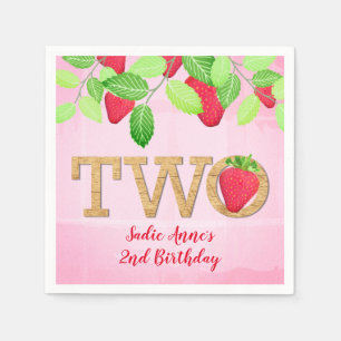 Berry Sweet Strawberry 2:a födelsedag Rustic Na Pappersservett