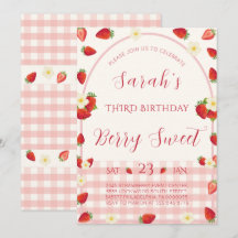 Berry Sweet Strawberry 3-års inbjudan
