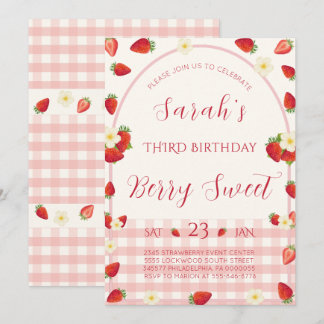 Berry Sweet Strawberry 3-års inbjudan