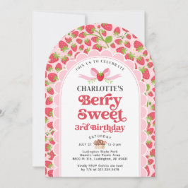 Berry Sweet Strawberry 3:e födelsedag inbjudan