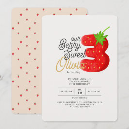 Berry Sweet Strawberry 3:e födelsedagen Inbjudningar