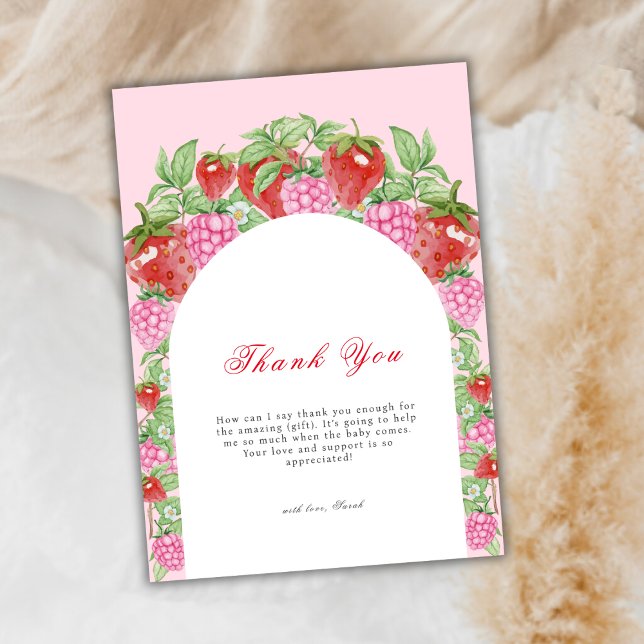 Berry Sweet Strawberry Arch Girl Shower Tack Kort (Berry Sweet Strawberry Arch Girl Baby Shower Thank You Card)