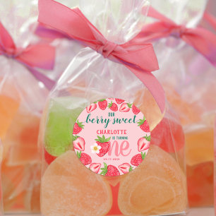 Berry Sweet Strawberry Baby 1:a födelsedagen Party Runt Klistermärke