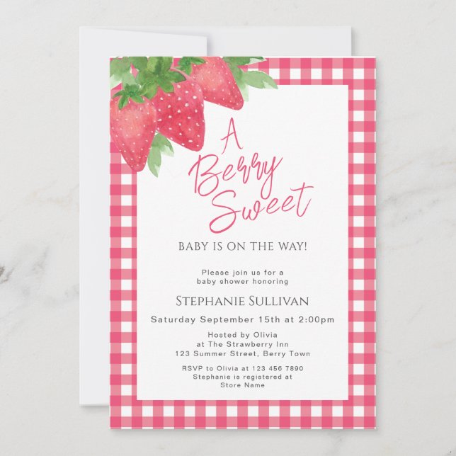 Berry Sweet Strawberry Baby Girl Shower Inbjudningar (Framsida)