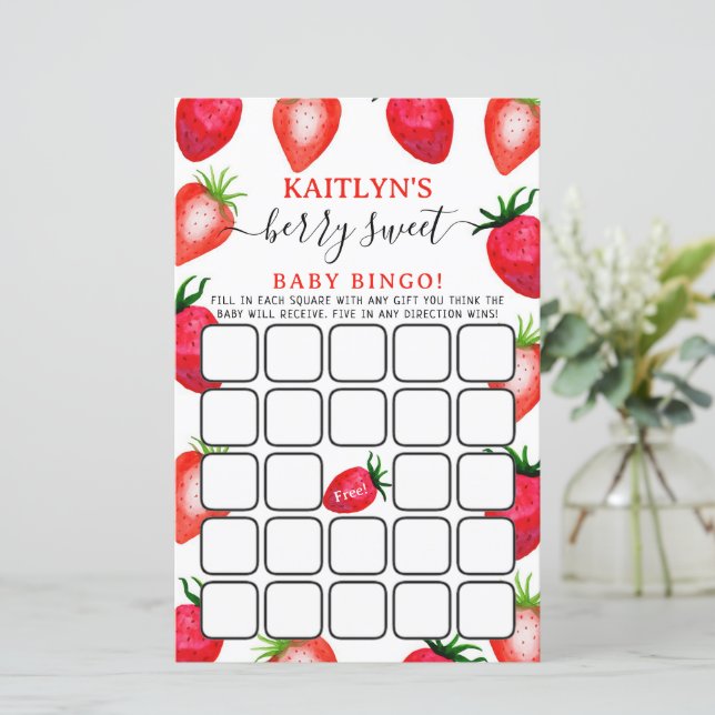 Berry Sweet Strawberry Baby Shower Bingo Game (Stående Fram)